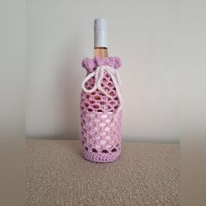 Handcrafted Lavender and White Crochet Wine Bottle Cover
